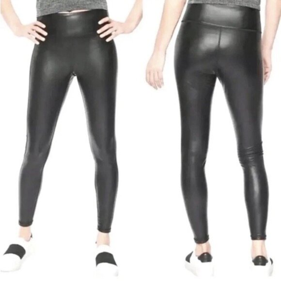 Athleta All Over Gleam High Rise Faux Leather Leggings Black Size Small - Picture 1 of 9